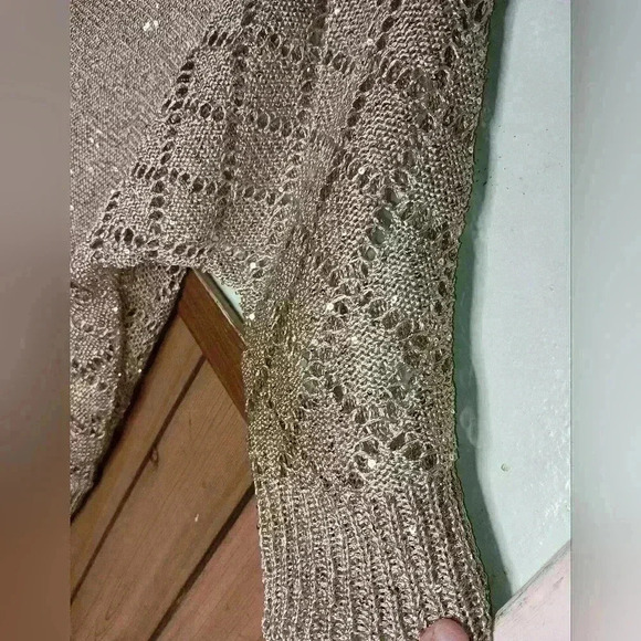 2/$30 Lauren Mitchelle BohoRelaxed Oversized Gold Glitter Mesh Sweater top(#311) - Picture 3 of 6